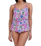 Stella Parker Women's Standard Tankini Quick Dry, Tummy Control, 2 Piece Swimsuit Set, Adjustable, Bathing Suits, Palm Cove Multi, 16