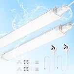 BrightFly 4FT LED Batten Light, 3420lm 6500K IP65 Waterproof Plug-in Ceiling Light for Shed Loft Workshop Office Bedroom Kitchen (2-Pack)