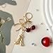 Snycler Bubble Initial Keychain with Bow & Cherry - Gold Letter Bag Charms for Women, Cute Purse Handbag Accessories