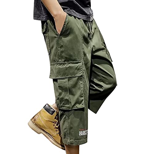 Herren Hosen Sommer Baggy Freizeithose Jogginghose,Jogginghose Ohne Bündchen Am Bein,Jogginghose Anzug Herren,Leinenhose Weiss,Designer Jogginghose Herren,kurze Leinenhose Herren, verde, 3XL