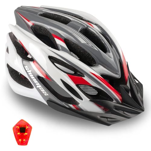 Casco Bicicleta/Casco Bicic con Luz LED,Certificado CE,Casco Ciclismo con Visera y Forro Desmontable Especializado con Luz de Seguridad Super Light...