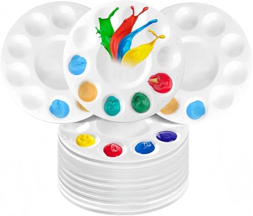 Heyumybit 12 Piezas Redonda Paleta Pintura Acrilica Paleta de Pintura,Bandejas Plastico Paleta Pintura Acrilica para Manualidades,Pintura al óleo,Acuarela Acrílica