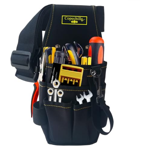 Copechilla sac a outils noir professionnel avec ceinture confortable élargissement réglable,Renfort de rivet,solide résistant à l'usure, matériau nylon épais à double couche,famille ou professionnel