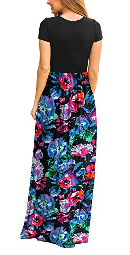 DEARCASE Women Long Maxi Dress Flower Purple Blue XX-LargeCrewneck Boho Short Sleeve A-line Casual Hawaiian Flowy Party Vintage Spring Summer Beach Plus Size Dresses with Pockets — view 4