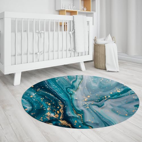 Tapis chambre lavable en machine et antidérapant bleu or - 4