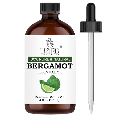 TRATAK ORGANICS Bergamot Essential Oil for Diffuser and Skin - 4 Fl Oz - 100% Pure Natural Bergamot Oil for Aromatherapy Hair Shampoo Bath Bomb & Soap Making Scent DIY