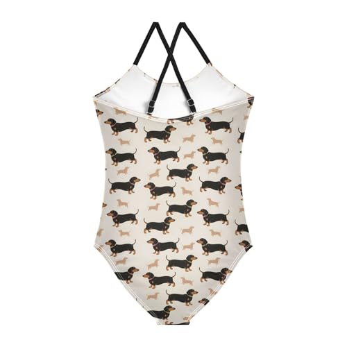 senya Girls Swimsuits One-Piece Swimwear Tie Bathing Suit Beach Summer Round Neck 5-6T Dachshund Pattern2