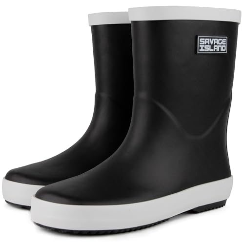 Savage Island Botas de agua de goma para niños, botas de agua impermeables para niños y niñas, botas de lluvia antideslizantes para niños, Black, 30 EU