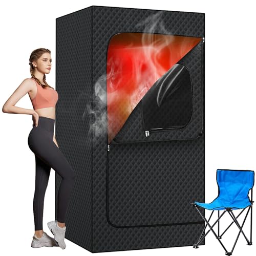 SMUG Sauna Box, Portable Home Sauna with 1200W Steamer Machine, 9 Levels Remote Control, Folding Chair, Upgraded Full Body Steam Sauna Tent for Home Indoor Outdoor Spa Relaxation(2.95' x 2.95' x 5.9')