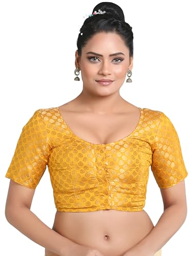 Madhu Fashion Women's Traditional Rich Banaras Brocade Stitched Readymade Non-Padded Blouse (Bright Yelllow, 34)