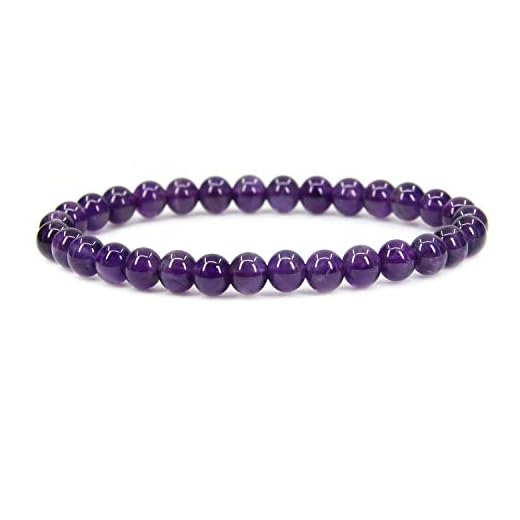 Natural AA Grade Amethyst Gemstone 6mm Round Beads Stretch Bracelet 7" Unisex