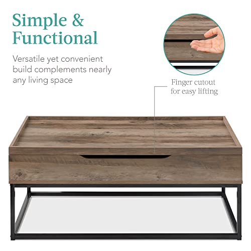 Best Choice Products 44In Lift Top Coffee Table, Large Adjustable Elevated Tabletop Furniture For Living Room, Office, Bonus Room W/Tray Edge Surface, Wood-Grain Finish, Hidden Storage - Gray Oak #TOP5