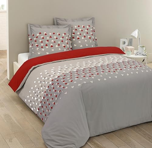 Vision - Parure Housse de Couette Lovely Hearts - Housse de Couette 240x220cm avec 2 taies Assorties 65x65cm - 100% Coton