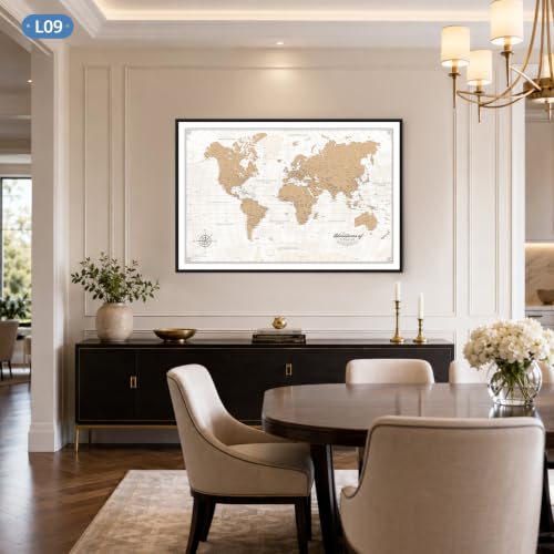 Image of IPIC Personalized Vintage Framed World Map Pin Board, Image Size 42x28 in