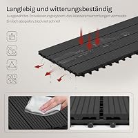 WOLTU WPC Fliese, Terrassenfliesen Holz-Optik, Bodenbelag mit Klicksystem, 30 x 60 cm, Anthrazit (12 Stück / 2 m²) – Ansicht 4