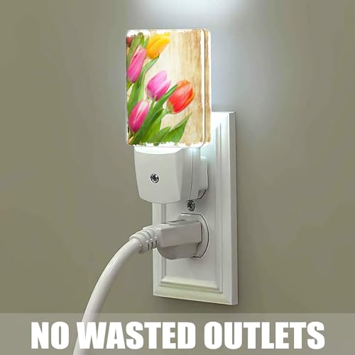 Image of Vintage Tulips Night Light Plug in Wall Lamp Smart Dusk to Dawn Sensor for Home Decorative, Kids Room Bedroom Bathroom Kitchen Hallway Gifts