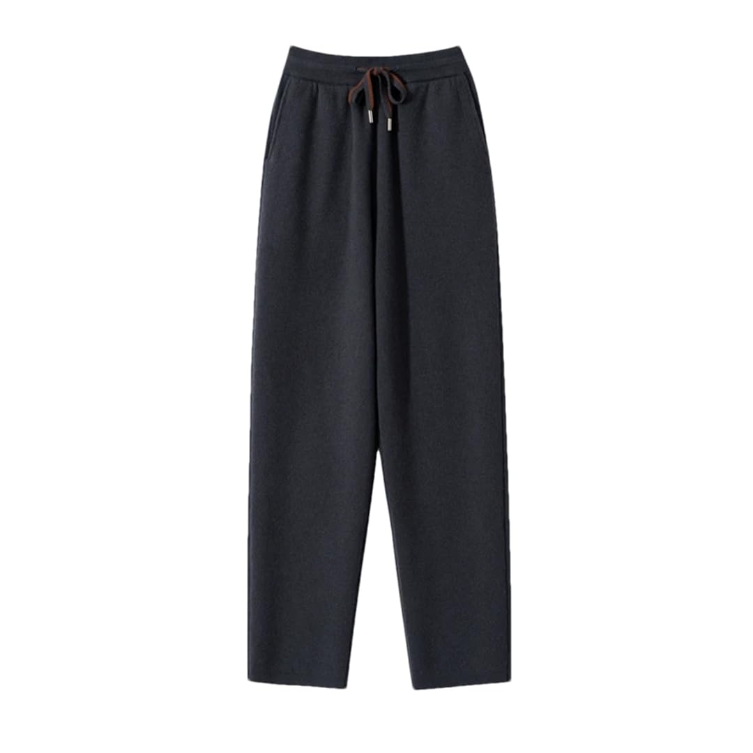 MenS Cashmere Elastic Waist Knit Pants Midweight Regular Fit Flat Front Ankle-Length Sweatpants
