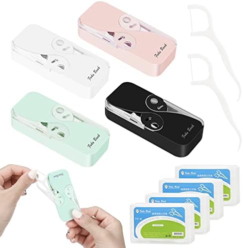Upgrade Dental Floss Portable Case, 4pcs Semi-Automatic Floss Dispenser with 248pcs Dental Floss, Dental Floss Picks Cases Floss Organizer Travel Floss for Teeth Cleaning Women Men