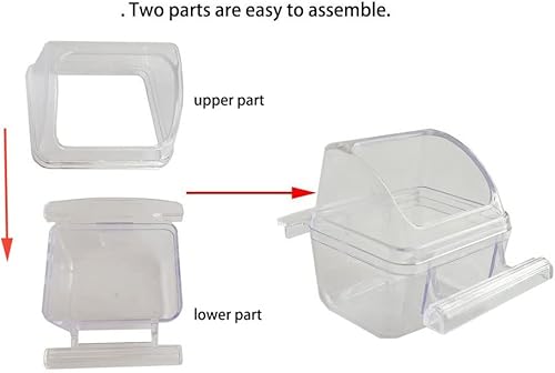 Miniatura 3 de Paquete de 2 comederos para pájaros para jaula sin ensuciar, cuenco de comida de periquito con tapa, dispensador de agua de loro colgante
