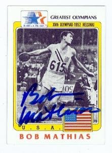 Sports Memorabilia Autograph Warehouse 78293 Bob Mathias Autographed Card USA Olympic Team Decathlon 1983 Greatest Olympians No .59