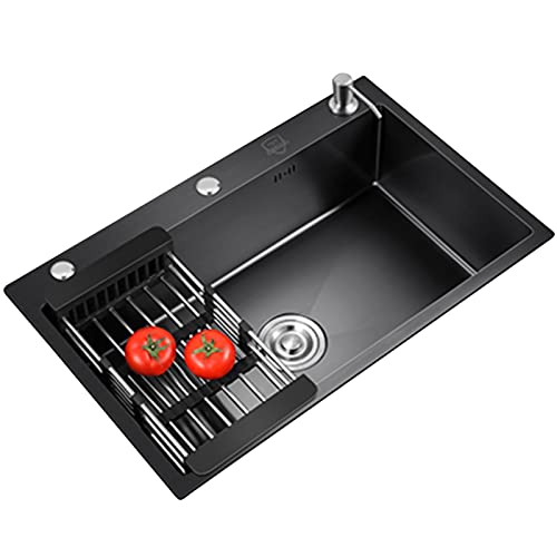 Fregadero de cocina de acero inoxidable negro con cesta escurridora