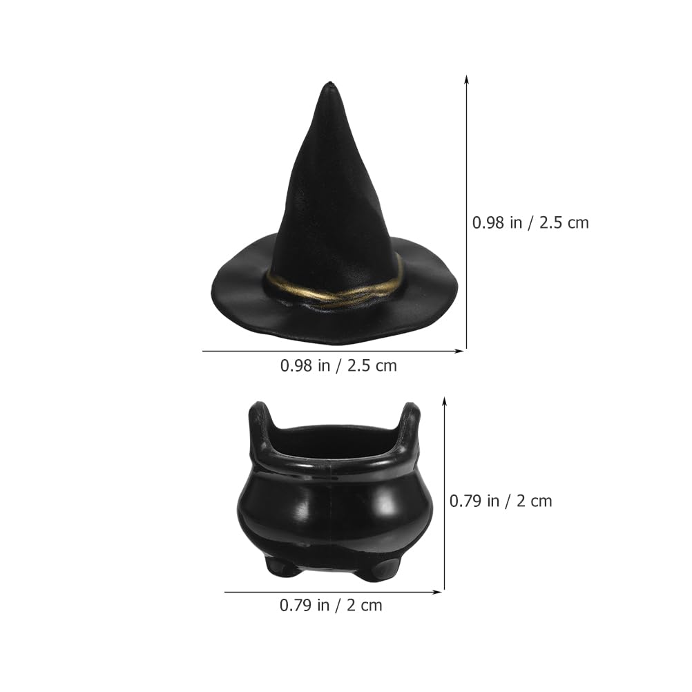 LOGOFUN 10 Sets Halloween Mini Black Candy Cauldrons & Miniature Witch Hats - Dollhouse Decor - Halloween Themed Party Supplies