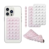 Silicone Double-Sided Suction Phone Grip Detachable Mount - Car Dashboard/Shower Phone Holder, Hands-Free For Selfies & Videos, TikTok/ASMR - iphone & Android Compatible (3.74'x2.2', White+Baby Pink)