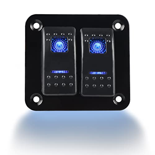 WATERWICH 2 Gang Aluminum Switches 5 Pin On/Off Toggle Marine Car Boat Panel with Night Glow Stickers for RV Truck Vehicle