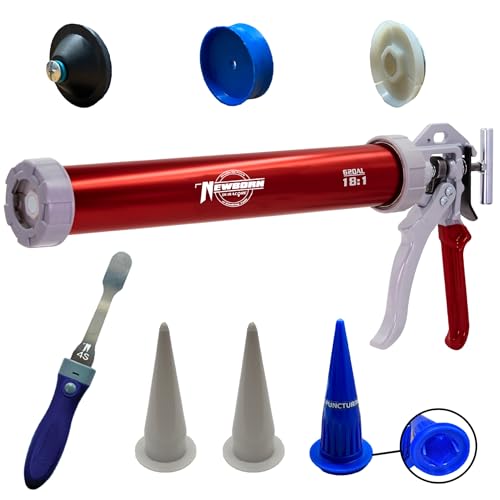 Image of Newborn 620AL-Red Round Rod Caulk Gun with Aluminum Barrel - 18:1 Thrust Ratio | 20 oz. Sausage Cartridge Capacity | Includes Ring Cap, Cones & Sausage Cup