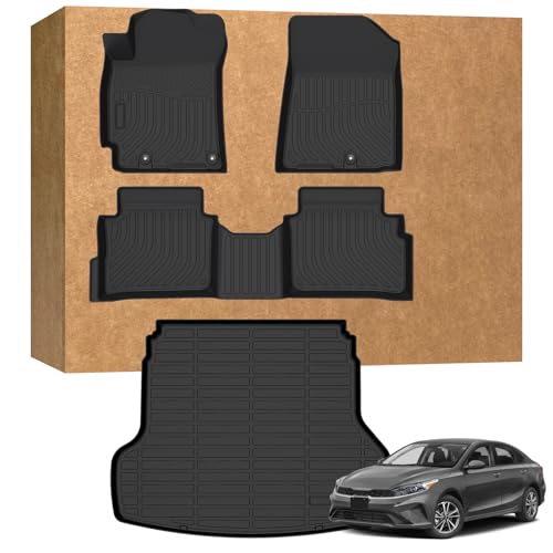 Floor Mats for Kia Forte S | EX | FE | LX | LXS | GT | GT-Line 2019-2024 2025 2026 TPE Waterproof Non-Slip All Weather Protection Custom (Floor Mats & Cargo Liner)