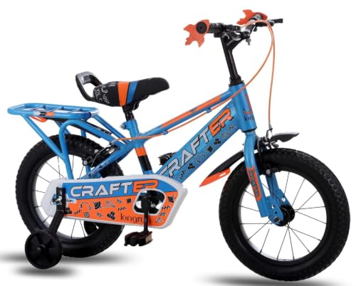 Image of longrun Crafter 14T Kids Bicycle for 2-5 Years with Training Wheels | 95% pre-assembled, adjustable seat, easy 4-step setup, sturdy steel frame front & rear mudguards for boys & girls.