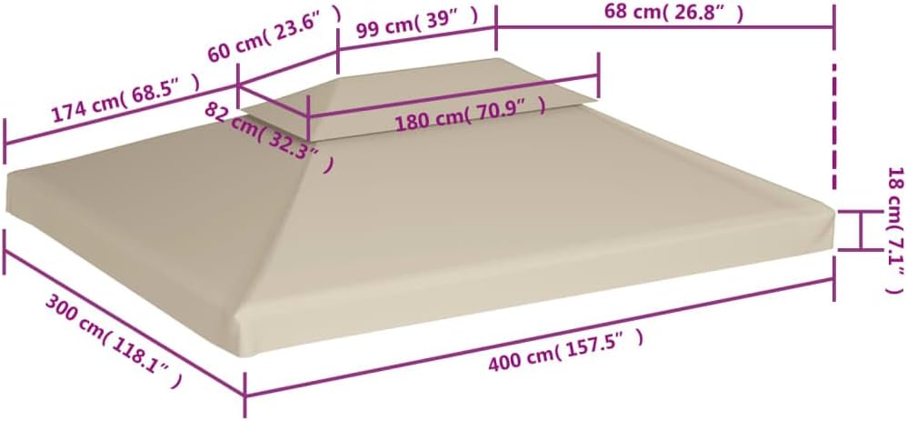 vidaXL Gazebo Canopy Top 9.8'x13.1' Beige Replacement Cover - Water Resistant 2-Tier Outdoor Patio