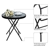 PHI VILLA Folding Side Table, Foldable Coffee Table, Outdoor Garden Table, Small Round Patio Table - Black Grid - Image 6