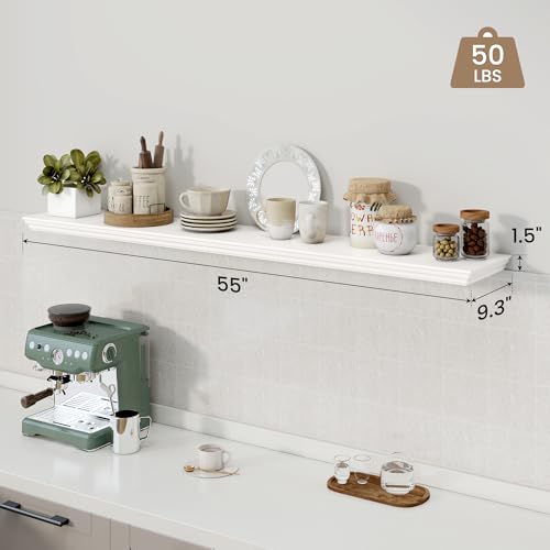 Image of 55 Inch Floating Shelves for Wall, 9.3 inchD Crown Molding Wood Display Shelf