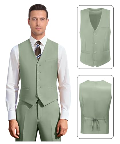 Image of Men's 3 Piece Slim Fit Suit Set, Two Button Blazer Solid Jacket Vest Pants Wedding Business Suit