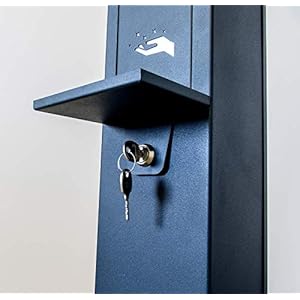 Indoor desinfectiezuil voor elk 1 liter middel met voetpedaal en opvangschaal, verkrijgbaar in alle RAL-kleuren.