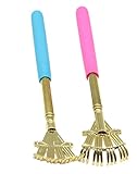 SinLoon Portable Extendable Telescopic Stainless steel rake scratching Metal Back Scratchers/hand massager/backslap With Rubber Handles(2-PACK,Blue-Pink)