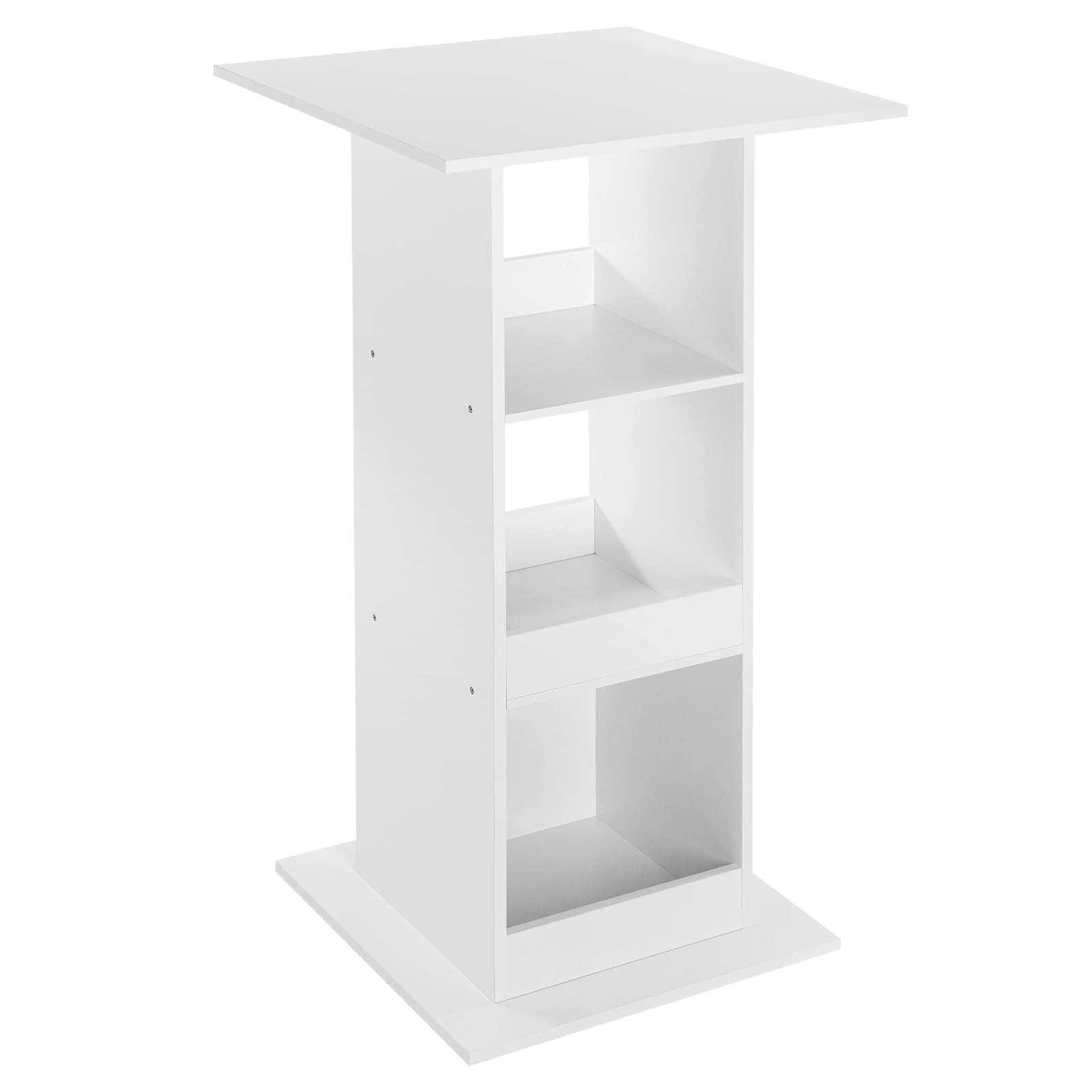 WOLTU Mesa de Bar Cuadrada, Mesa Bistró con 3 Estantes de Almacenamiento, Mesa Pequeña para Cocina, Mesita Auxiliar para Salón y Comedor, 60x60x112cm, Blanco
