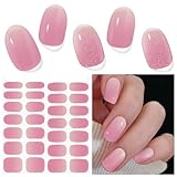 DUKASOU Semi Cured Gel Nail Strips (Shiny Peach Pink), 28 pcs UV Gel Nail Stickers for Women Work with Any UV Lamps, Salon Quality Nails Wraps for Home DIY Nails Art