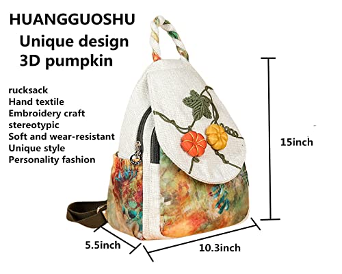 Image of Small Canvas Backpack, Retro Boho Washed Hippie for Women Daily Commute (Pumpkin Decorations)