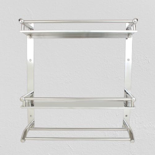 Image of Anti Rust Stainless Steel Multipurpose Dual Bathroom Shelf Oragnizer with Towel Hanger | (15(L) X 4.5(W) X 15.5(H)) inch