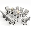 HAPPATIO 9-Piece Patio Table and Chairs Set for 8, Aluminum Outdoor Dining Set with Cushions, 8 Swivel Dining Chairs, 1 Large Rectangular Table with Umbrella Hole for Lawn, Porch, Backyard, Grey