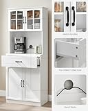 VASAGLE Tall Kitchen Pantry Cupboard, Freestanding Kitchen Storage Cabinet, Storage Unit, with Glass Doors and Adjustable Shelves, Drawer, Cable Hole, for Microwave, Modern Style, White LSC361W21 - Image 10
