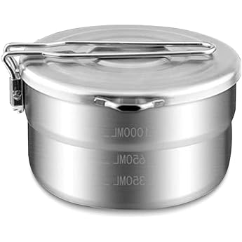 Camping Pot - Stainless Steel Camping Cookware Cooking Pot with Lid and Foldable Handle - 1.5 L Large Capacity Bento Pot Camping Tableware - Outdoor Cookware for Camping Hiking Picnic
