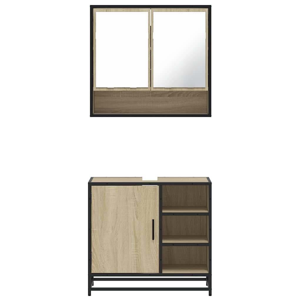 2-częściowy zestaw mebli łazienkowych Sonoma dąb z materiału drewnopochodnego i metalu, szafka z lustrem i szafka pod umywalkę, 65 x 20 x 60 cm, 65 x 33 x 60 cm, miejsce do przechowywania