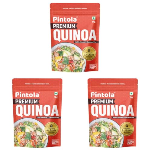 Image of Pintola Premium Quinoa 1kg, Cereal for Breakfast, High in Protein & Dietry Fibre, Minerals, Cholesterol-Free, Gluten-Free Quinoa Seeds Diet Food for Weight Management (1kg) (Pack of 3)
