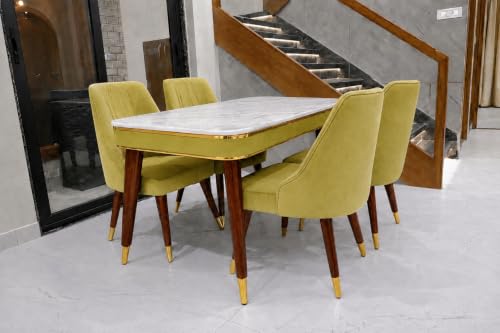 Image of WOODEN SPACE 4 Seater Wooden Dining Table Set | Urban Marble Top Dining Table with Chairs for Dining Room & Kitchen (Modern Frontline Light Green) (54 x 36 x 30 inch)