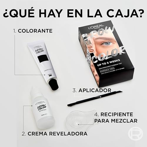 L'oréAl Paris Tinta Per Sopracciglia Semi-Permanente, Dura Fino A 5 Settimane, Risultati Visibili In 5 Minuti, Fino A 10 Usi, Senza Ammoniaca, Colore Sopracciglia, Tonalità: 3.0 Dark Brunette - 5
