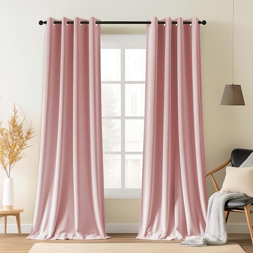 SNITIE Pink 84in Long Velvet Curtains with Grommet, Super Soft Thermal Insulated Noise Reducing Thick Light Filtering Velvet Drapes for Living Room and Bedroom, Set of 2 Panels, 52 x 84 Inch Long by SNITIE - Used condition - US$12.09