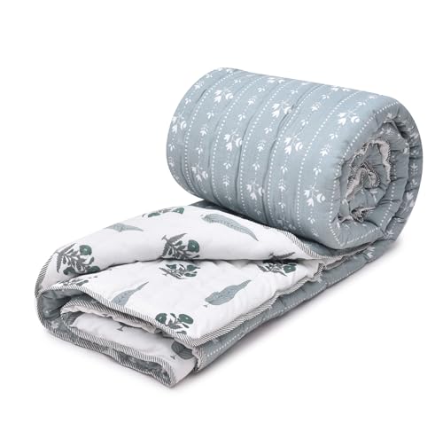 Image of RRC Jaipuri Beautiful Floral Print in White and Red Jaipuri Rajai /Razai /Quilt Double /King Bed Quilt /Comforter /Ac Quilt /Ac Comforter, Cotton, Lightweight Pack of 1, 200 GSM